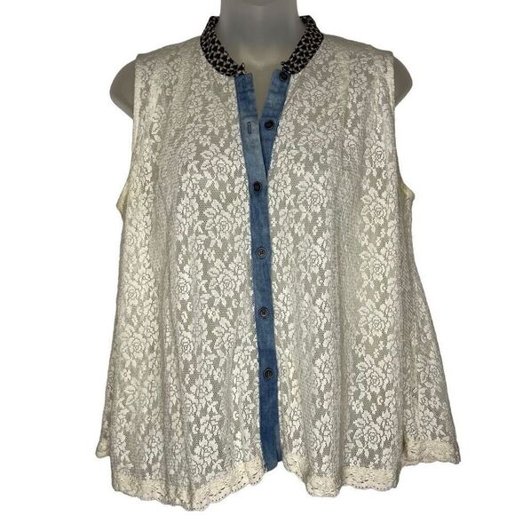 Free people Ivory Lace Button Down Sleeveless Top XS - Picture 2 of 7